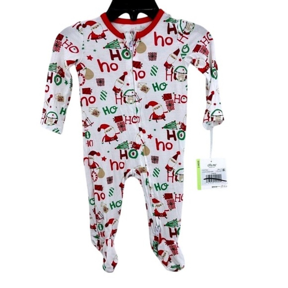 Little Me Bamboo PJs 3M‎ Baby Christmas Santa HO HO HO Footed Pajamas Romper NWT